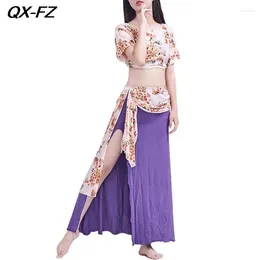 Stage Wear 2023 Women Practice Dancewear Belly Dance Costume Set Ladies Korean Dancing Top Split Skirt Outfit Clothes Suits