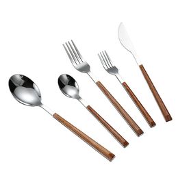 5 Pcs/Set Wood Grain Stainless Steel Dinnerware Set Tableware Knife Fork Spoon Teaspoon Cutlery Set Tableware Flatware JY1230