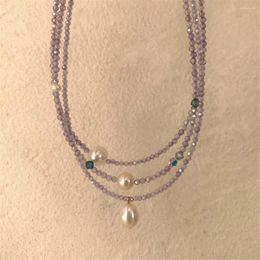 Pendants Natural Faceted Amethyst Pearl Necklace Thin Fine Beads Trendy Temperament Clavicle Chain Ins Niche Design Women Luxury Jewellery