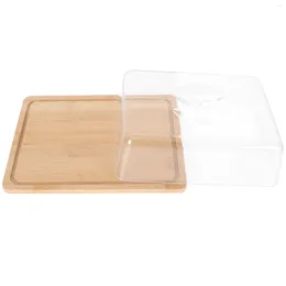 Dinnerware Sets Bamboo Butter Dish With Lid Rectangle Tray Cheese Container Vegetable Covered