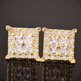 Men Women Gold Stud Earrings Fashion Hip Hop Jewellery Sparkling CZ Simulated Diamond Silver Earrings with Screwbacks