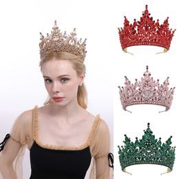 Hair Clips Temperament Red Bride Crown Headwear European and American Super Large Alloy Electroplated Wedding Crown Headwear