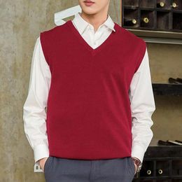 Men's Vests Simple Knitting Vest Wear-resistant Stretchy Breathable Men Solid Colour V-neck Pullover Waistcoat
