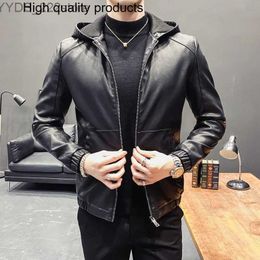 Men's Leather Faux Leather 2023 Hooded Plus Fleece Biker Leather Jacket Men Fur Coat Motorcycle PU Casual Slim Fit Outwear Size S-5XL YQ231108