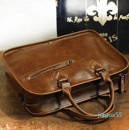 Designer-Briefcases PU Leather Briefcase handbag Men Vintage 13inch Big Laptop Backpack Fashion Brown Messenger Shoulder Bag Man