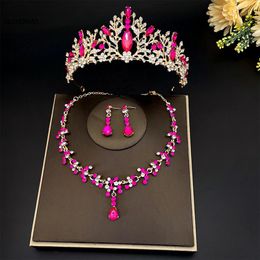 Necklace Earrings Set Baroque Costume Bridal Rhinestone Crystal Tiara Crown Wedding Bride Hair Jewellery Party Gift