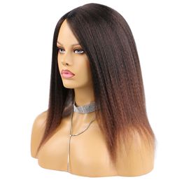 Synthetic Wigs 14 Inch Synthetic Yaki Hair Wig Natural Soft Afro Kinky Straight Hair Wigs For African Women Wigs Daily Use 230407