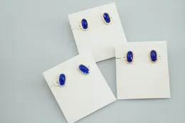 Stud Hook Stone Real 18K Gold Plated Dark Blue Glass Gem Dangles Earrings Jewelries Letter Gift With free dust bag