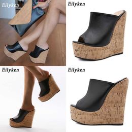 Sandals Newest Peep Toe Platform Wedge Slippers Black Summer Shoes Woman Sexy Super High Sandal Mules Size 35-42 230316
