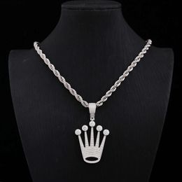 Crown Sterling Sier Ice Out Vvs Moissanite Necklace Custom Pendent Hip Hop Men Rapper Fashionjewelry