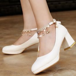 Dress Shoes Crystal Ankle Strap Pumps Women Chunky Platform Super High Heels Shoes Woman Autumn Thick Heeled Party Wedding Shoes 231108