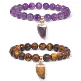 Charm Bracelets Natural Stone Knife Shape For Women Men Tiger Eye Amethysts Beaded Bracelet Pendant Bangle Fashion Jewellery