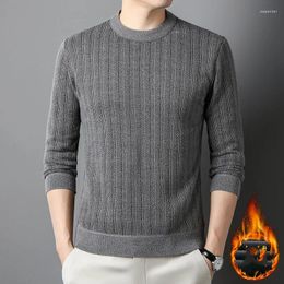 Men's Sweaters Autumn And Winter Pullover Round Neck Solid Screw Thread Plush Thickened Sweater Knitted Underlay Fashion Casual Tops
