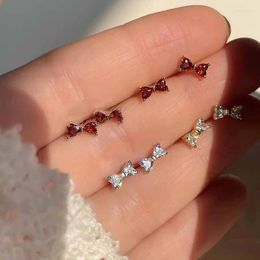 Stud Earrings Fashion 925 Silver Needle Mini Cute Sweet Four Shiny Zircon Bow For Women Girl Children Jewellery Wholesale