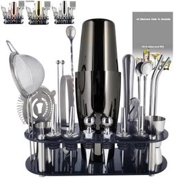 Bar Tools 1-22Pcs Boston Cocktail Shaker Bar Tools Wine Mixer Set Bartender Cocktail Shaker Tool Kit Pourer Jigger Muddler with Holder 231107