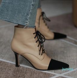 up Pointed toe Short Boot Winter Mixcolor Winter Thin high heel Boots