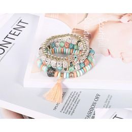 Charm Bracelets Bohemian Evil Blue Eye Charm Bracelts Women Natural Stone Wind Bodhi Tassel Hand Bead Bracelet Bangles Fashi Dhgarden Dhrzg