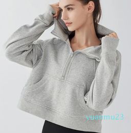 Semi Zipper Hoodies Gym Clothes Women's Yoga Outfits Sports Sweater Fashion Loose Leisure Coat Running Fiess Casual Thickened