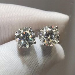 Stud Earrings 18K White Gold Total 2 Carat Diamond Test Passed Excellent Cut D Color Moissanite Cow Head Female Wedding