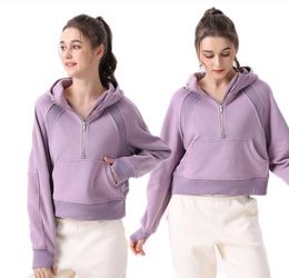 LU-213 Yoga Clothes Women's Sports Full Zipper Hoodie Loose Casual Thickened Fitness Coat Gym Jacket