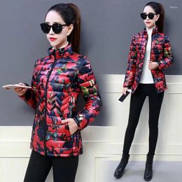 Women's Trench Coats Fashion Mom's Printed Down Cottoun Jacket Streetwear Plus Size 5XL Stand Collar Puffer Casual Slim Waist Coat