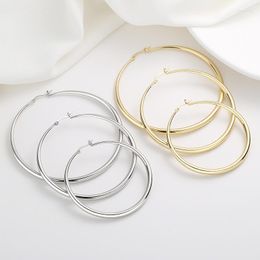 Hoop Earrings Exaggerated Geometric Big Circle Copper Earring For Women Fashion Simple Round Jewellery 60/70/80mm Aretes De Mujer