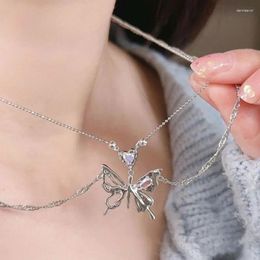 Chains Y2K Crystal Shiny Butterfly Necklace Double-layer Pendant For Women Punk Clavicle Chain Jewellery Party Gift