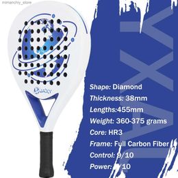 Tennis Rackets New Padel Tennis Rackets Tennis Padd Racket Full Carbon Fibre Eva Soft Diamond Shape Advanced Plays 38mm Padel Padd Racket Q231109