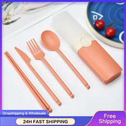 Dinnerware Sets Travel Picnic Tableware Reusable Pocket Convenient Straw With Portable Case Set Cutlery Box Durable