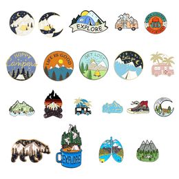 Camping Enamel Brooch Pins Set Aesthetic Cute Lapel Badges Cool Pins for Backpacks Hat Bag Collar Diy Fashion Jewellery Accessories