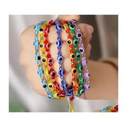 Beaded Turkish Evil Blue Eye Beads Strands Bracelet Handmade Braided Rope Chain Colorf Couple Crystal Bracelets Mixed Colours Dhgarden Dhwbf