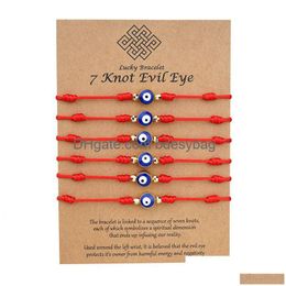 Charm Bracelets Evil Blue Eye 7 Knot Lucky Bracelets Adjustable Red String Amet For Women Men Little Boys Drop Delivery Jewellery Bracel Dhjql