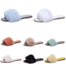 Designer fur household cotton slippers women fashion blue green yellow black white sandals womens outdoor winter slipper