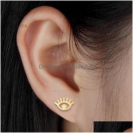 Stud 2021 Trendy Turkish Evil Eyes Earrings Fashion Jewellery Sier Gold Stainless Steel Stud Earring For Women Men Wholesale Drop Delive Dhlvh