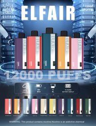 Authentic Elfair 12000 Puffs With Screen Disposable Vape 12K ELF AIR 850Mah Puffs Type-C Rechargeable 22ml Disposable Vape Pen 10Flavors