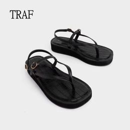 Sandals TRAF Summer Women Oneline Sexy With ClipToe French Fashion outerwear thick soles heeled Woman shoes 230408