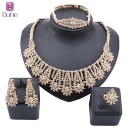 Dubai Gold Colour Crystal Saudi Jewellery Sets Nigerian Wedding Necklace Jewellry Set Whole Bracelet Earring Ring Set288E