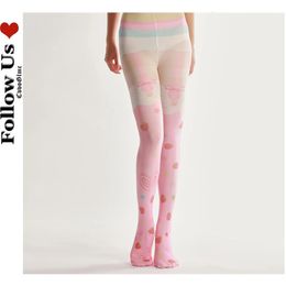 Sexy Socks Lolita Strawberry Print Pantyhose Tights Woman Harajuku Love Bowknot Leggings Stockings Summer Fashion Female Long Pants 231108