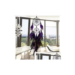 Other Home Decor Feather Crafts Purple Dream Catcher Wind Chimes Handmade Indian Dreamcatcher Net For Wall Hanging Car 5Pcs/Lot Ga45 Dha9X