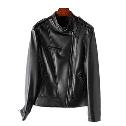 Genuine leather jacket women spring coat motorcycle biker jackets black outerwear casual tops classic stly XS S M L