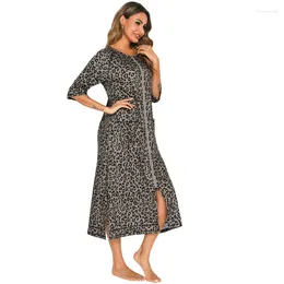 Women's Sleepwear Leopard Print Nightgown Cotton Long Sleeping Shirt For Pregnant Women Casual Cosy Ladies Loose With Cardigan