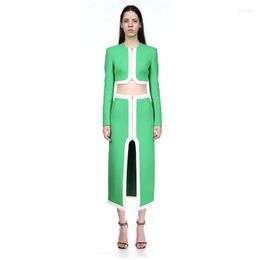 Work Dresses Green Fashion Sexy Casual Zipper Slim Fit Suit Mini Top 2023 Elegant Irregular Tight Skirt Ladies Party 2pcs