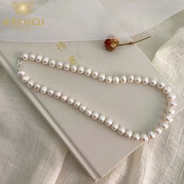 Pendant Necklaces ASHIQI Natural Freshwater Pearl Necklace 925 Sterling Silver Button Jewellery for Women Fashion Personality Wedding Gift 231108