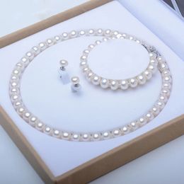 Wedding Jewellery Sets Pearl Jewellery Sets Genuine Natural Freshwater Pearl Necklace Bracelet 925 Sterling Silver Earrings For Women Gift Trend 231108