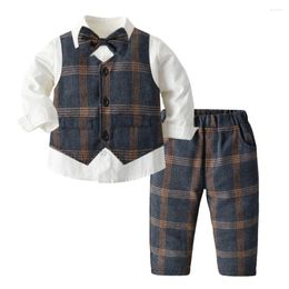 Clothing Sets 1416 Children's Dress Plaid Vest Long-sleeved White Shirt Trousers Male Flower Girl British Suit