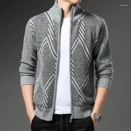 Men's Sweaters Autumn Winter Men Stand Neck Stripe Cardigan Zipper Casual Korean Male Clothes Fashion Fleece Knitwear Coat Top