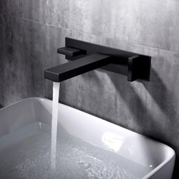 Bathroom Sink Faucets Wall Mounted Brass Faucet Two Handle Cold Water Basin Mixer With Embedded Box Black Brushed Gold