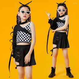 Stage Wear Fashion Jazz Dance Practice Clothes Single Sleeved Kpop Outfits For Girls Childen Cheerleading Hip Hop Clothing DQS12493