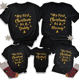 Family Matching Outfits born Baby's First Christmas Novelty Family Matching Outfits for Xmas Father Mother Kids T-shirts Baby Announced 231107