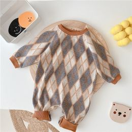 Rompers Korean style autumn baby sweater jumpsuit diamond cotton long sleeved knitted jumpsuit for children's soft and comfortable 230408